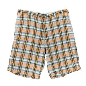 Tommy Bahama Linen Shorts Men 36 Orange Plaid Relax Pro Leisure Consultant